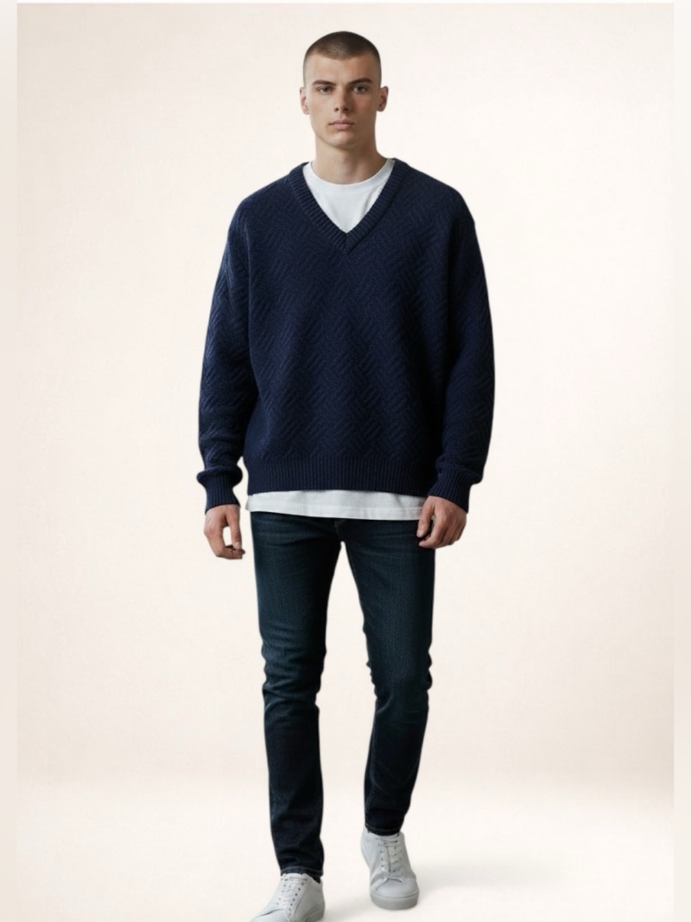 Dunhill Blue Cotton V-neck Sweater Made in Italy Men’s 44"/112 cm